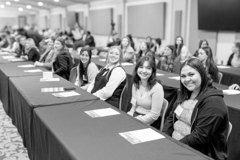 SSC students Aubree Wilkins of Ealrsboro, Madalyn Douthit of Seminole, Kynslei Wise of Stroud and Jael Salceda of Seminole attend the Oklahoma’s Promise Day program in House Caucus Room 110 at the State Capitol. (SSC photos)