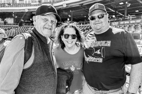 The Seminole State Trojan baseball team faced Rose State for the inaugural Battle at Bricktown doubleheader at Chickasaw Bricktown Ballpark on March 1. The Trojans dropped the first game 7-2 but bounced back with a 7-1 victory in game two. Right, SSC Wome