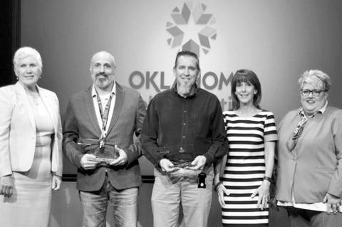 Gathered for the 2024 Agency Partners of the Year awards presentation are, from left, Commissioner Janet C. Barresi, OMES CapitalAssets ManagementAdministrator Nathan Wald, OMES Construction Services and Property Claims Manager Darren Garvin, Commissioner