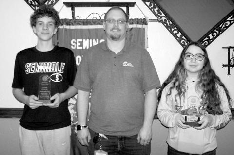 Chane Childs (left) and Kasi Arndt Tucker were named the Seminole Middle School Lions Students of the Month for February. (Photo courtesy SMS/Ginger Cummins)