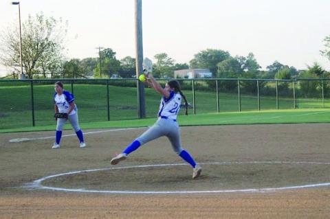 Bowlegs Lady Bison pitcher Jasi Young pitches the fastball to the waiting Varnum batter. Courtey Photo by Jeanne Gosa