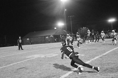 Wewoka Tiger Bill Stephens stretches out for the catch Friday night against Regent Prep. Staff Photo by Bill Anderson