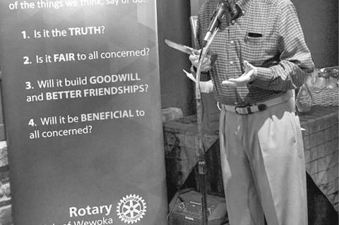 Above, Fred Smith accepts a Legacy Award from the Wewoka Rotary Club. Above left, District Governor Carter Waid (left) presents a certificate to Wewoka Rotary Club President Jesse Grandstaff. (Photos provided)
