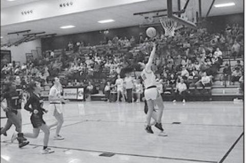 Konawa Lady Tiger Laila Wroolie goes up for the layup Monday night at home. Staff Photo by Bill Anderson