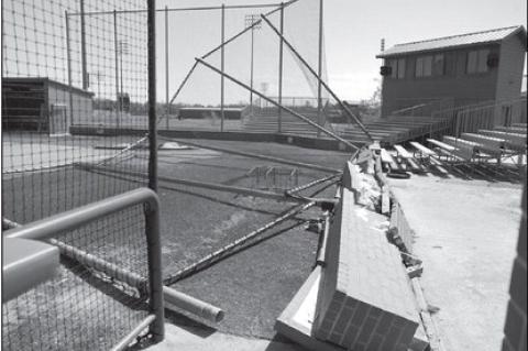 The OBU softball field was heavily damaged in the April 19 tornado. Alumni and fans of Bison Athletics are encouraged to give to a relief effort at obubison.com/ sports/2018/4/11/baadonations.aspx?id=102 (Courtesy photo)