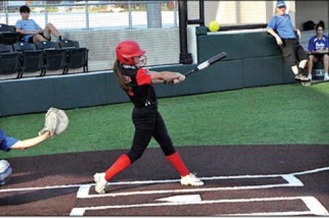 Sasakwa Lady Viking Addy Odom gets a hold of one Thursday night against Bowlegs. Staff Photo by Bill Anderson