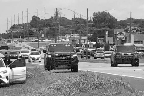 Two vehicles collided on North Milt Phillips near the Seminole Shopping Center early Tuesday afternoon, leaving one of the cars in the ditch alongside the roadway. No further details were available at press time. —Staff Photo by Sunny G. Weddle
