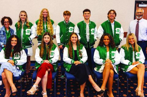 Ten Seminole High School seniors were honored for their academic accomplishments during the Seminole Chamber of Commerce forum meeting Thursday, Oct. 9 with the presentation of academic letter jackets. This year’s recipients (seated, left to right) are: