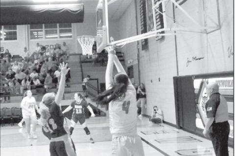 Above, Wewoka Lady Tiger Emma Slovacek takes a shot from threepoint range Thursday in a matchup against the Warner Eagles. (Staff photo by Bill Anderson)