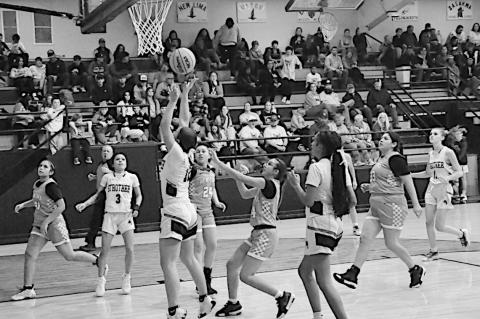 Strother Lady Yellowjacket Olivia Spears goes up for the layup Monday night against New Lima. Staff Photo by Bill Anderson